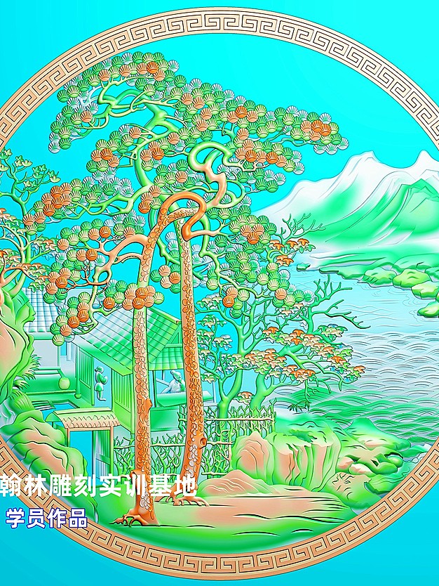房子松树山水